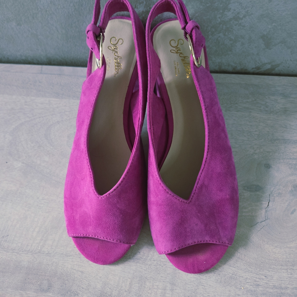 Seychelles EUC Slingback Chunky Heels 8.5 Purple Magenta - Picture 7 of 16